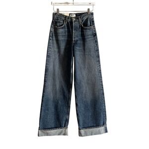 Agolde Dame Wide Leg Cuffed High Rise Denim Jeans Medium Wash Size 24 Blue